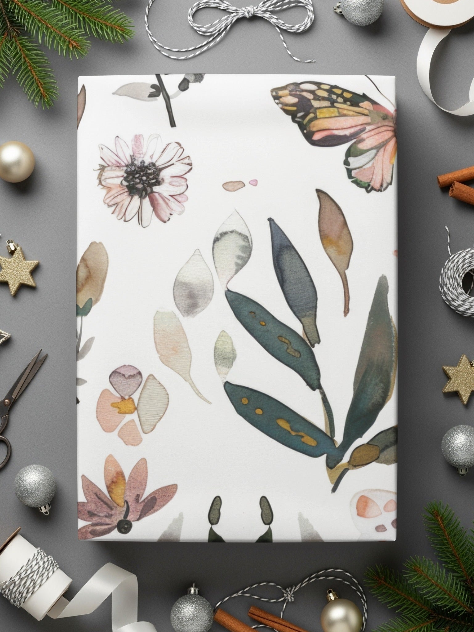 Watercolor Floral Butterflies Neutral Boho Summer Digital