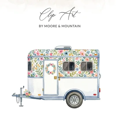 Watercolor Floral Camper Clip Art PNG SVG, Boho Travel Trailer Digital Design, Cottagecore RV Graphic, Whimsical Adventure Sublimation