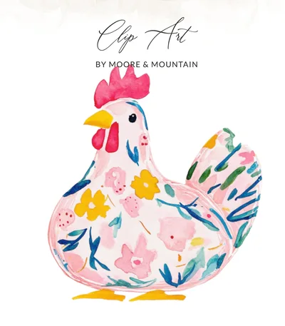 Watercolor Floral Chicken Digital Art Print, Whimsical Hen Painting, Farmhouse Decor, Cottagecore Clipart, Spring Easter Instant Download