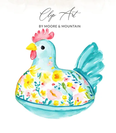Watercolor Floral Chicken Digital Art, Whimsical Hen Illustration, Farm Animal Painting Print, Cute Countryside Decor, Instant Download