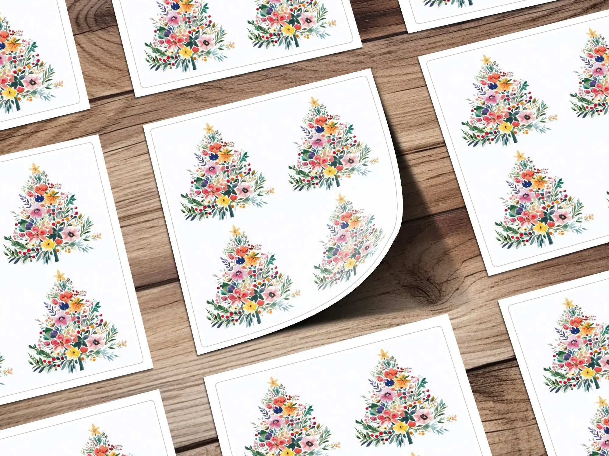 Watercolor Floral Christmas Tree Digital, Seamless Pattern JPEG, Holiday Design, Festive Art, Crafting Printable, Scrapbooking Paper