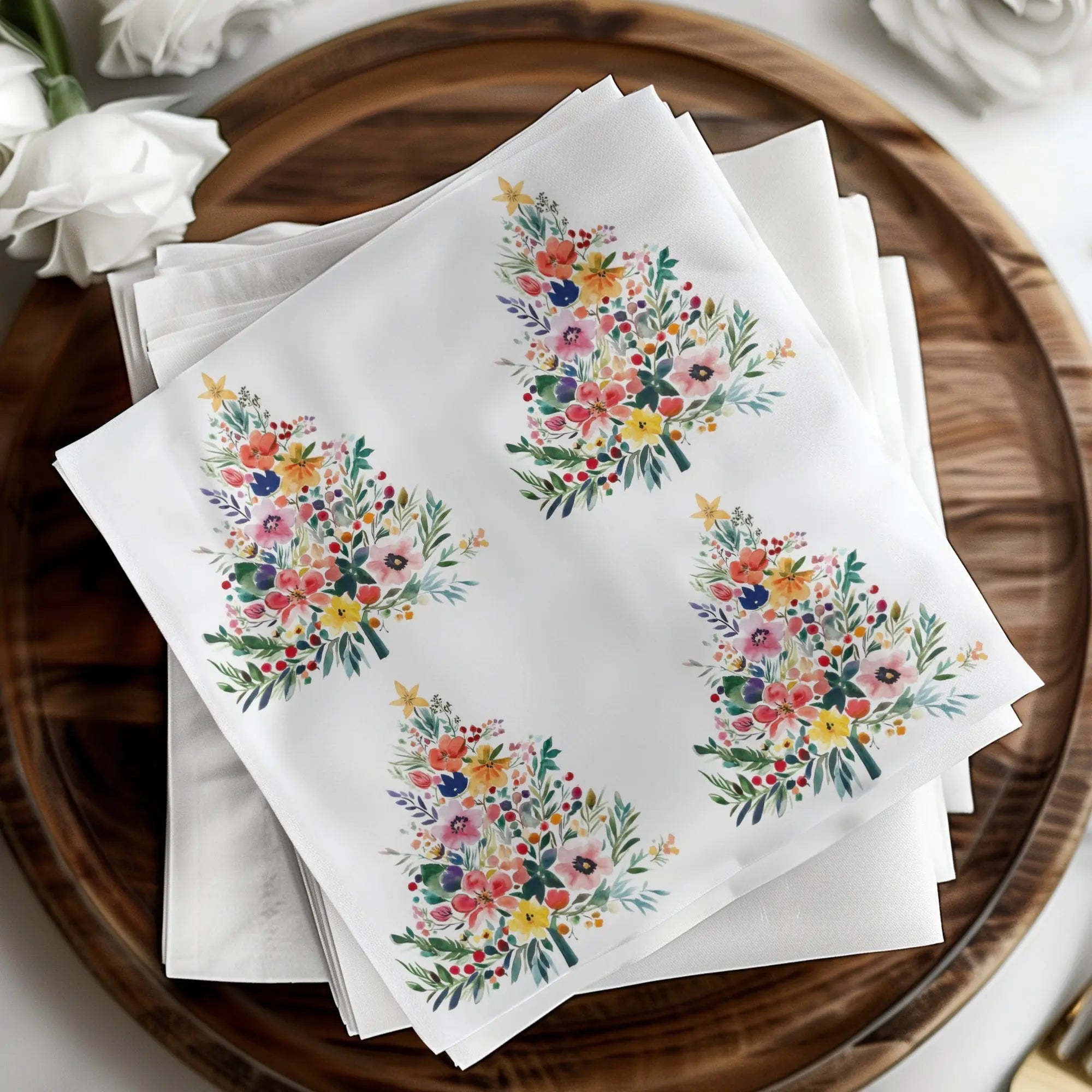 Watercolor Floral Christmas Tree Digital, Seamless Pattern JPEG, Holiday Design, Festive Art, Crafting Printable, Scrapbooking Paper
