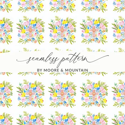 Watercolor Floral Cross Seamless Pattern, Vibrant Christian Digital Paper, Easter Faith Botanical Background, Hand Painted Art Download