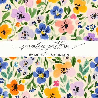 Watercolor Floral Digital Paper, Pansy Flower Seamless Pattern, Botanical Print for Scrapbooking, Fabric, and Backgrounds