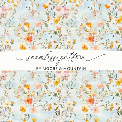 Watercolor Floral Digital Paper, Peach Orange Flowers Pattern, Spring Summer Design, Scrapbooking Paper, Digital Download