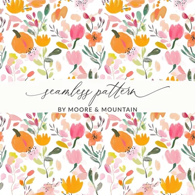 Watercolor Floral Digital Paper, Pink Orange Flowers Pattern, Fall Harvest, Abstract Floral, Seamless Pattern, Digital Download