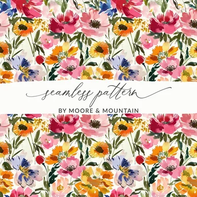Watercolor Floral Digital Paper, Seamless Flower Pattern, Fabric Design, Scrapbooking Paper, Digital Download