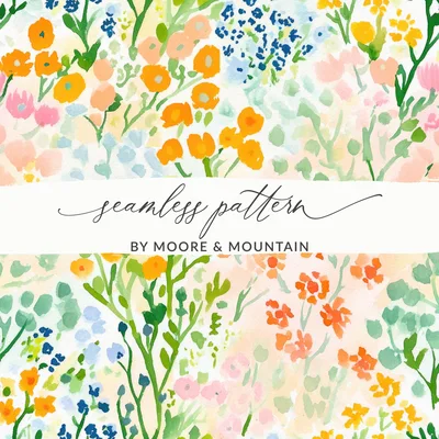Watercolor Floral Digital Paper, Spring Flower Pattern, Printable Scrapbook Paper, Colorful Meadow Clipart, Botanical Seamless Pattern