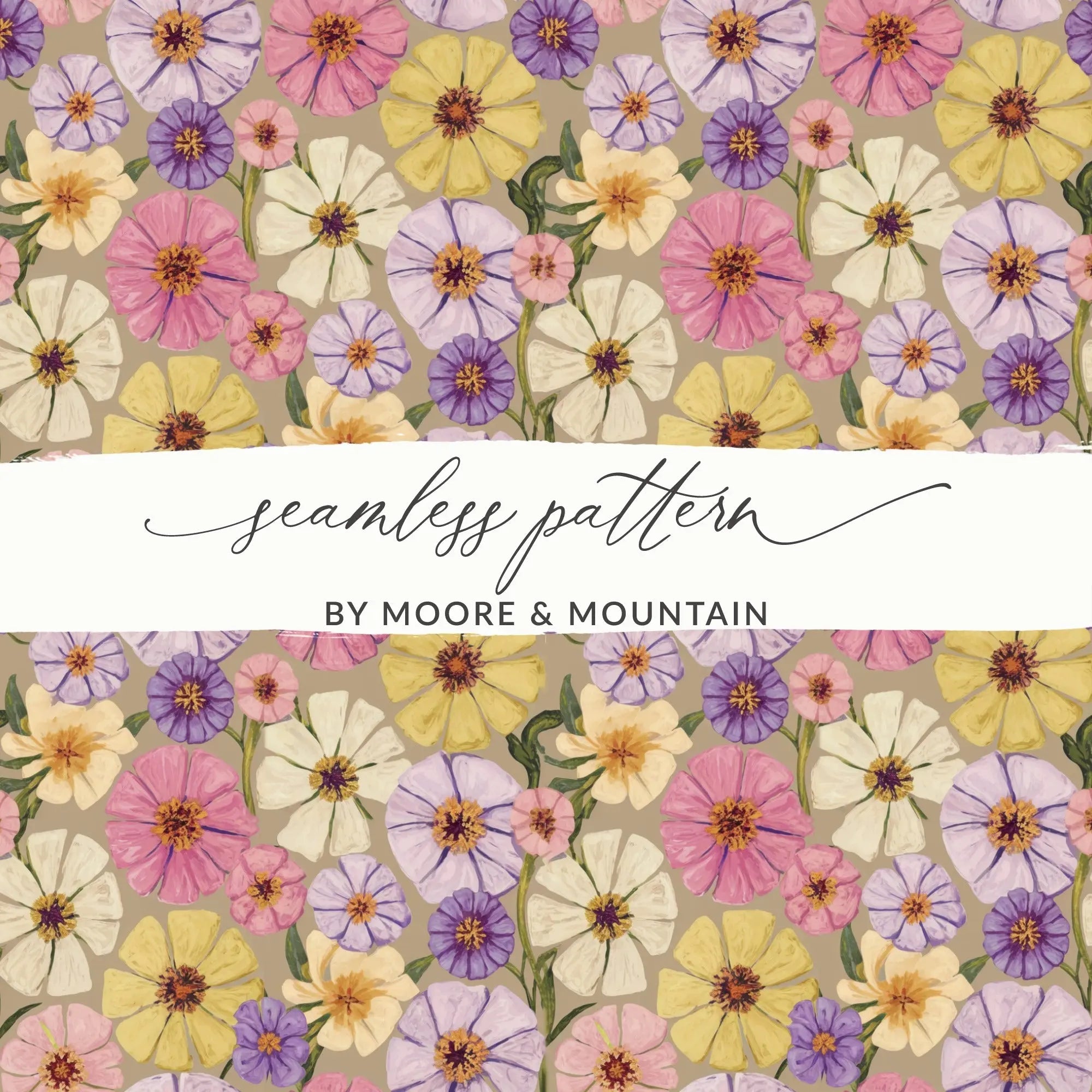 Watercolor Floral Digital Seamless Pattern, Zinnia Flower Designs, Pastel Color Prints, Fabric Designs, Digital Paper, Commercial Use