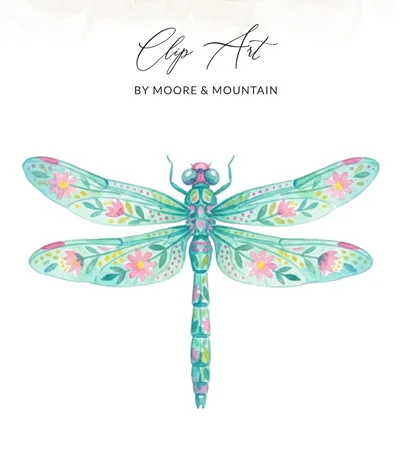 Watercolor Floral Dragonfly Digital Design for T-Shirt, Boho Nature Lover SVG PNG, Spring Summer Art Print Gift for Her