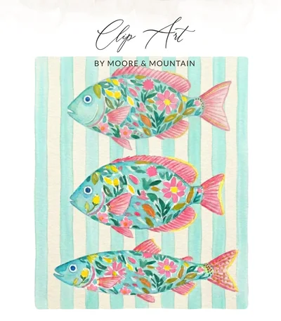 Watercolor Floral Fish Digital Print for Nursery, Whimsical Ocean Art, Coastal Wall Decor, Instant Downloadable Art
