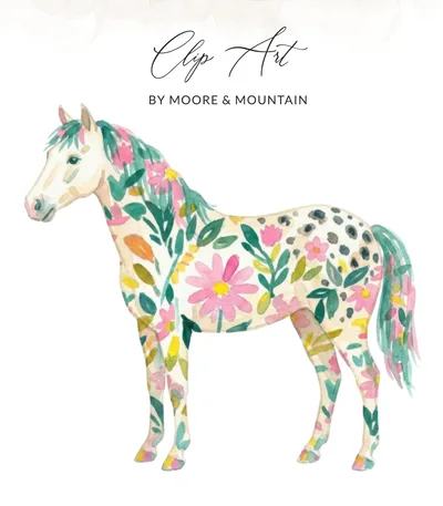 Watercolor Floral Horse Art Print Digital Download for Boho Nursery Decor, Equestrian Wall Art, Whimsical Farm Animal Decor, Horse Lover