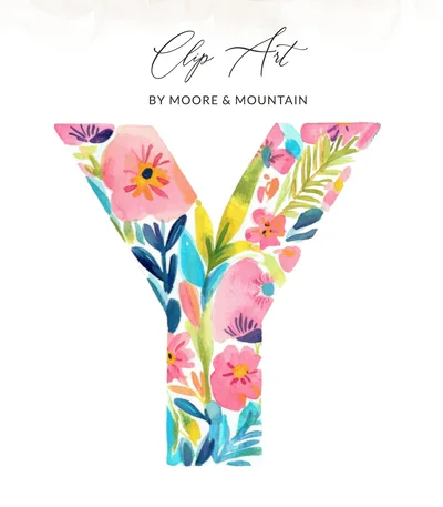 Watercolor Floral Letter Y SVG PNG, Initial Monogram Digital Download, Vibrant Flower Alphabet Clipart, Nursery Decor Art Print