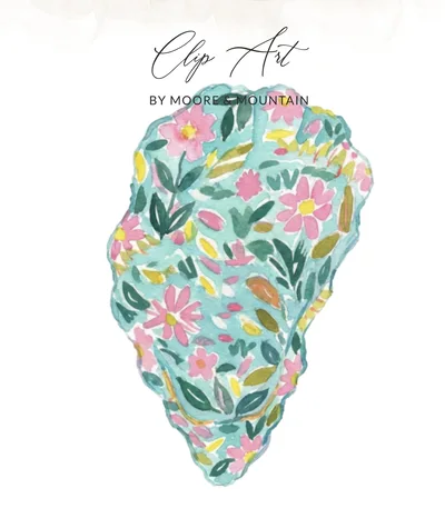 Watercolor Floral Oyster Shell Print | Coastal Beach House Decor Digital Art Download, Pink Flowers Wall Art