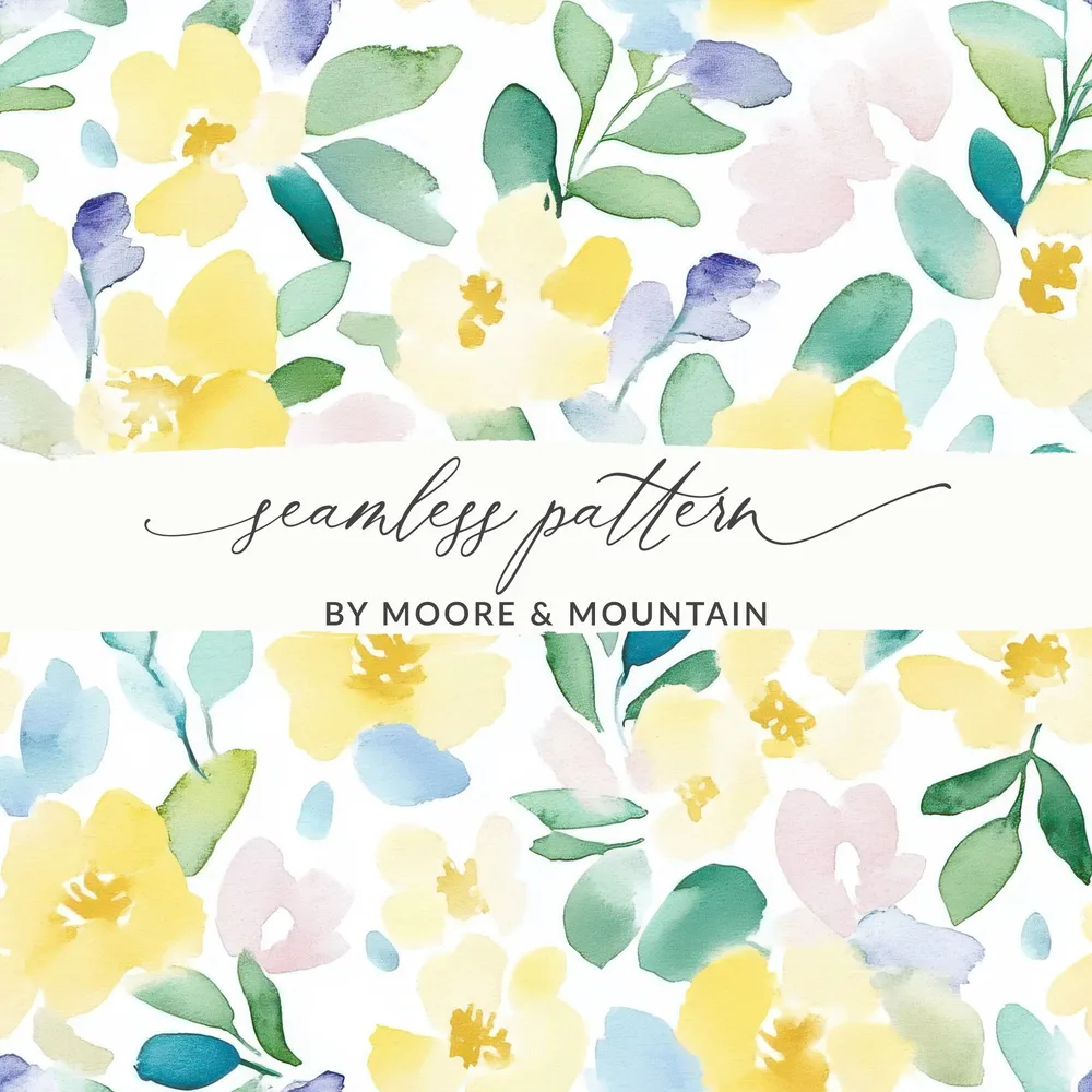 Watercolor Floral Pattern Digital , Gentle Flower Print , Seamless Surface Design , Fabric Print Digital, Yellow Pastel Flower, Paper Print