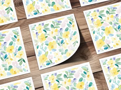 Watercolor Floral Pattern Digital , Gentle Flower Print , Seamless Surface Design , Fabric Print Digital, Yellow Pastel Flower, Paper Print