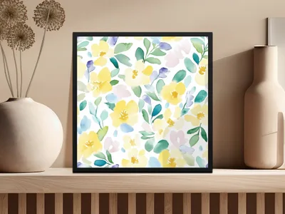 Watercolor Floral Pattern Digital , Gentle Flower Print , Seamless Surface Design , Fabric Print Digital, Yellow Pastel Flower, Paper Print