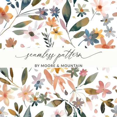 Muted Fall Floral Seamless Watercolor Background Modern Muted Flowers Digital Paper