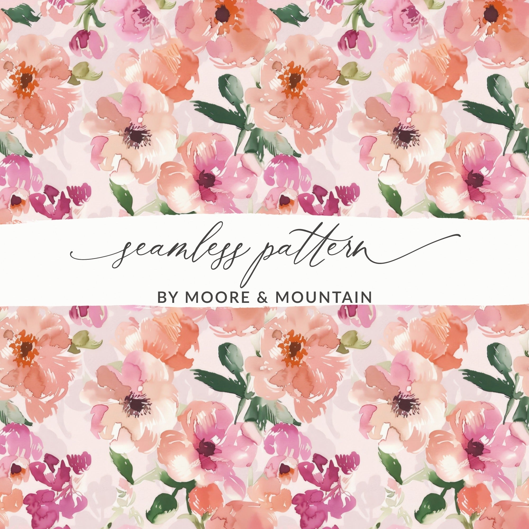 Watercolor Floral Pattern, Seamless Digital Paper, Flower Repeat, Botanical Design, Peach Pink, Scrapbook Paper, Fabric Design Digital