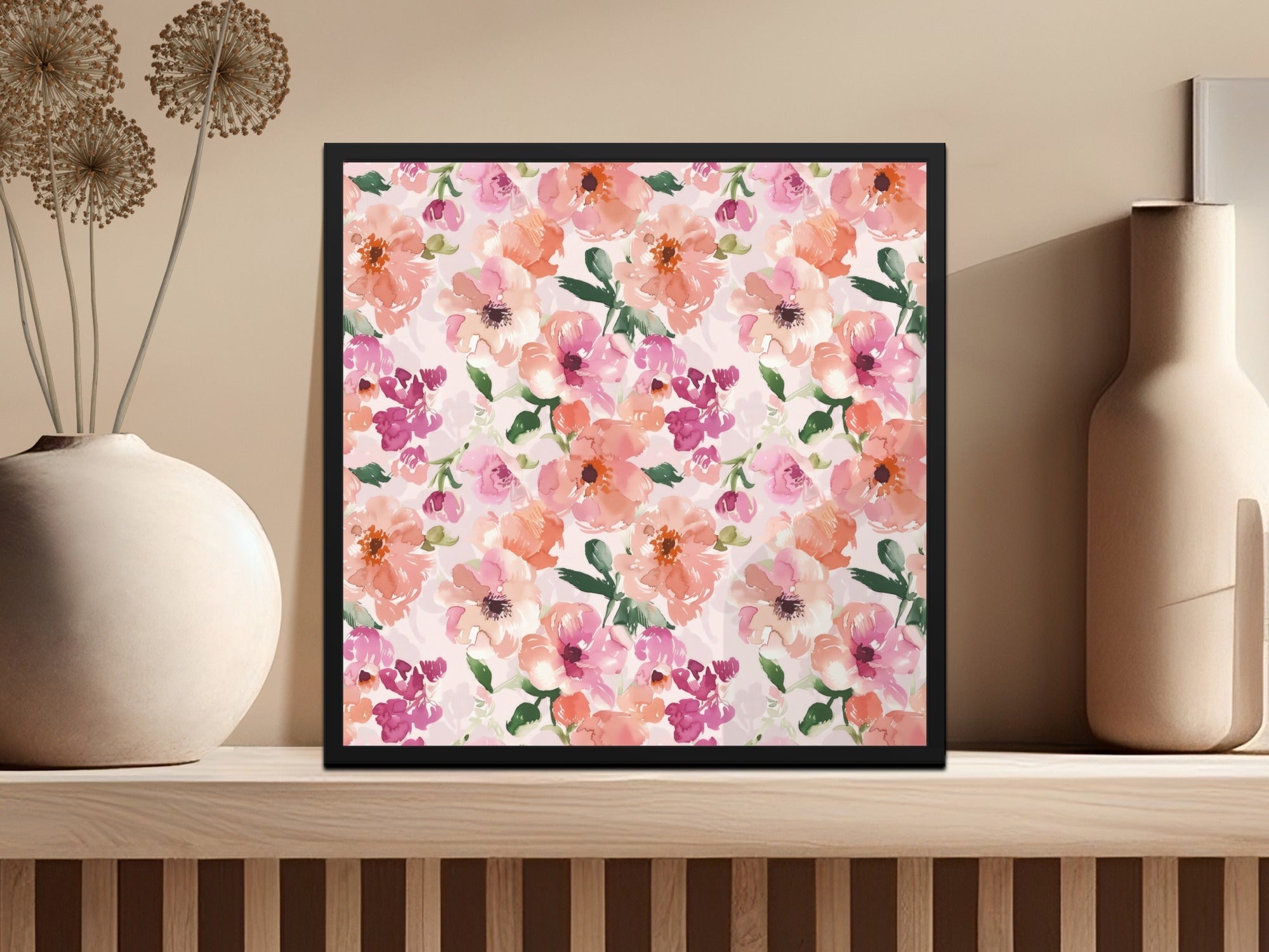 Watercolor Floral Pattern, Seamless Digital Paper, Flower Repeat, Botanical Design, Peach Pink, Scrapbook Paper, Fabric Design Digital