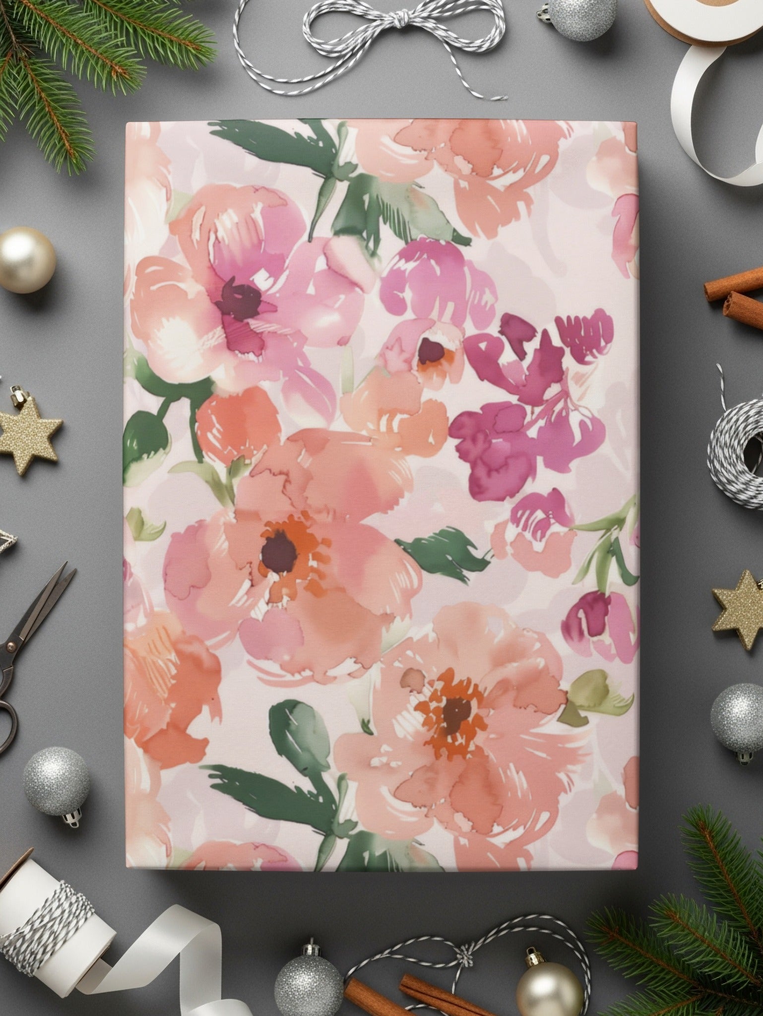 Watercolor Floral Pattern, Seamless Digital Paper, Flower Repeat, Botanical Design, Peach Pink, Scrapbook Paper, Fabric Design Digital