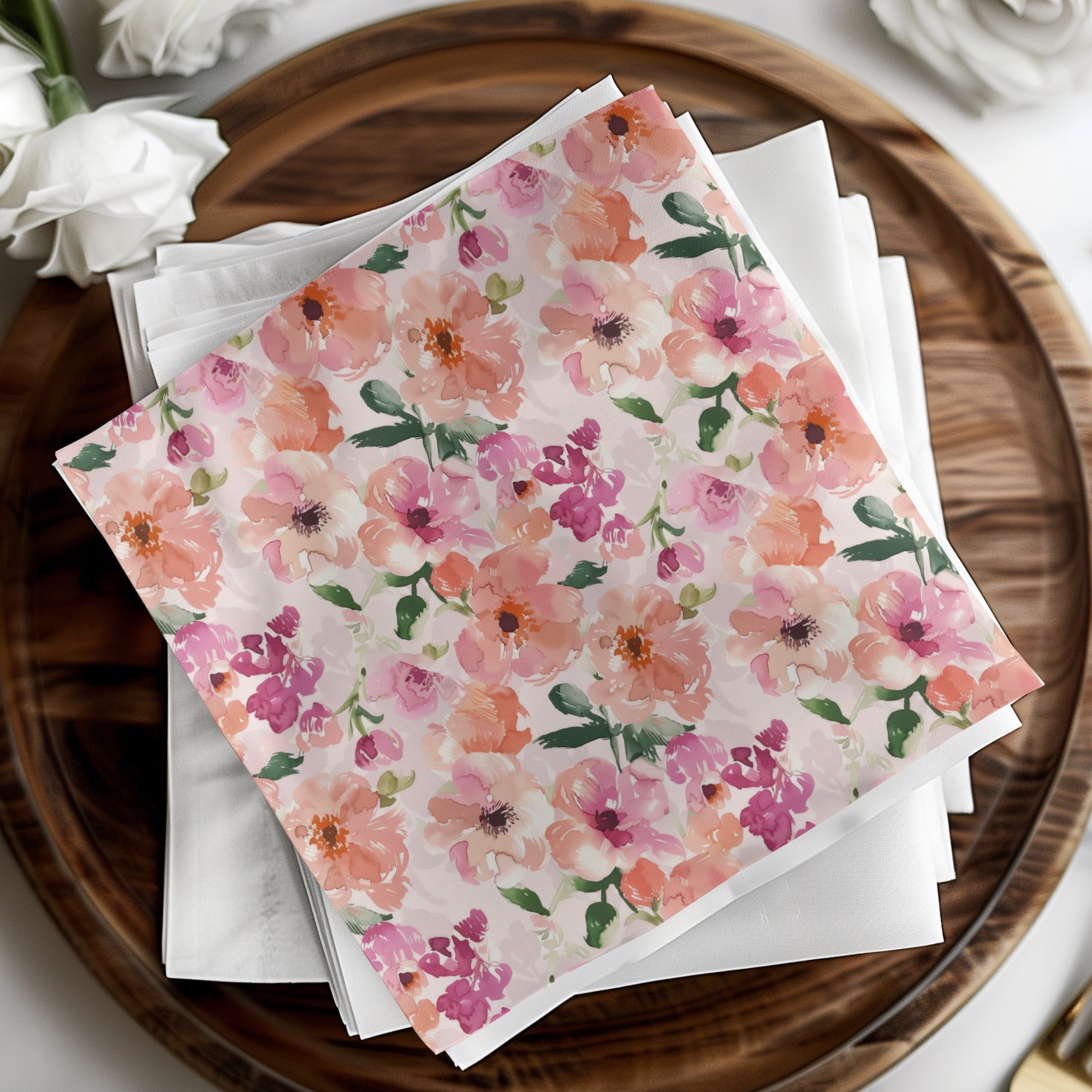 Watercolor Floral Pattern, Seamless Digital Paper, Flower Repeat, Botanical Design, Peach Pink, Scrapbook Paper, Fabric Design Digital
