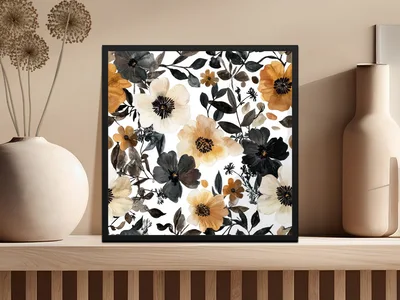 Seamless Watercolor Black Floral Gothic Pattern, Dark Background Gothic Seamless Pattern for Commercial Use
