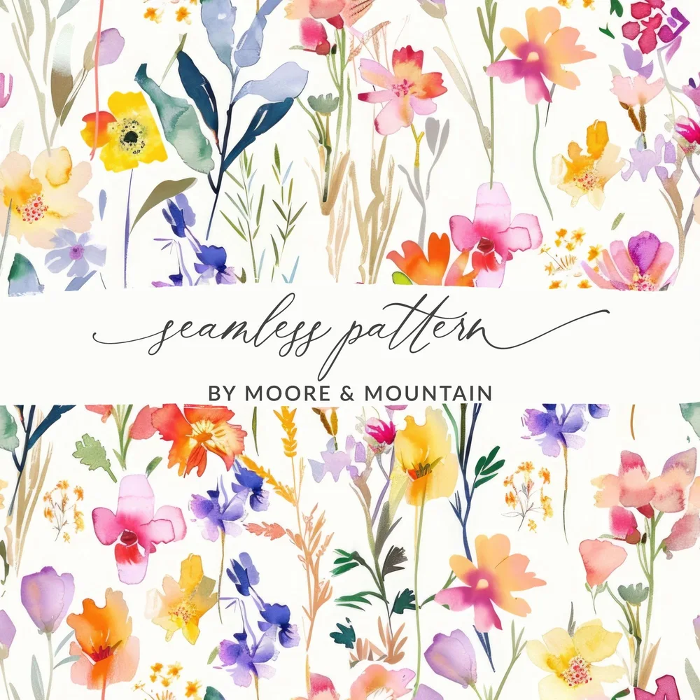Watercolor Floral Pink Purple Spring Summer Pattern Digital