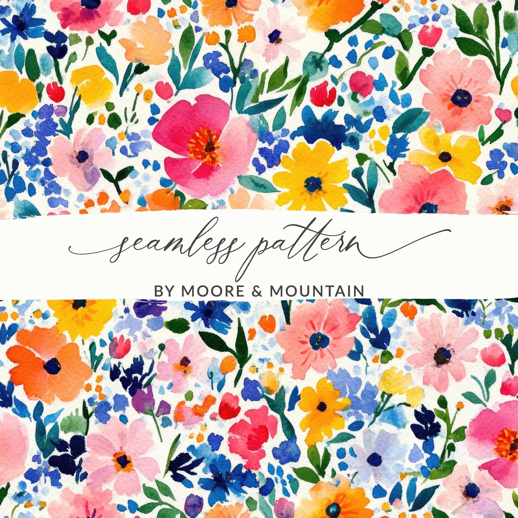 Watercolor Ditsy Floral Seamless Pattern, Digital Paper, Flower Garden Design, Printable Texture, Colorful Blossoms, Fabric Print, Background