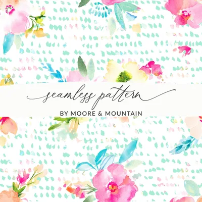 Watercolor Floral Seamless Pattern Digital, Pink Flower Repeat Pattern Digital, Spring Floral Design Digital, Pastel Floral Download