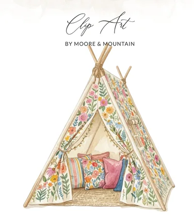 Watercolor Floral Teepee Clip Art PNG SVG | Boho Play Tent Digital Download for Nursery Decor & Baby Shower Gift