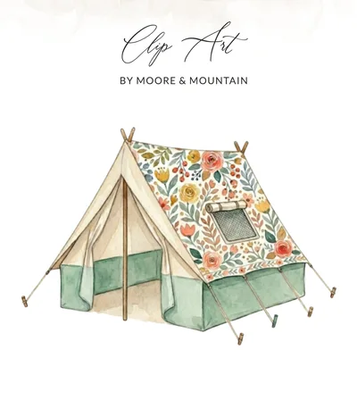 Watercolor Floral Tent Clip Art PNG SVG Digital Download | Boho Camping Adventure Teepee Graphic Design | Nature Nursery Decor Art Print