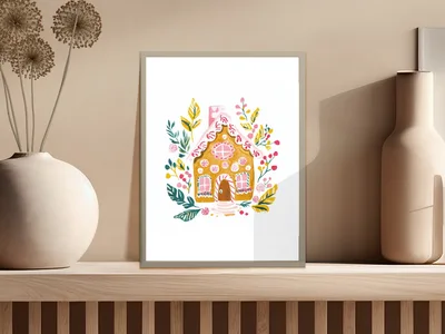 Watercolor Gingerbread House Preppy PNG and SVG, Gouache Style Illustration, Painterly Pastel Artwork, Christmas Digital Image Clipart