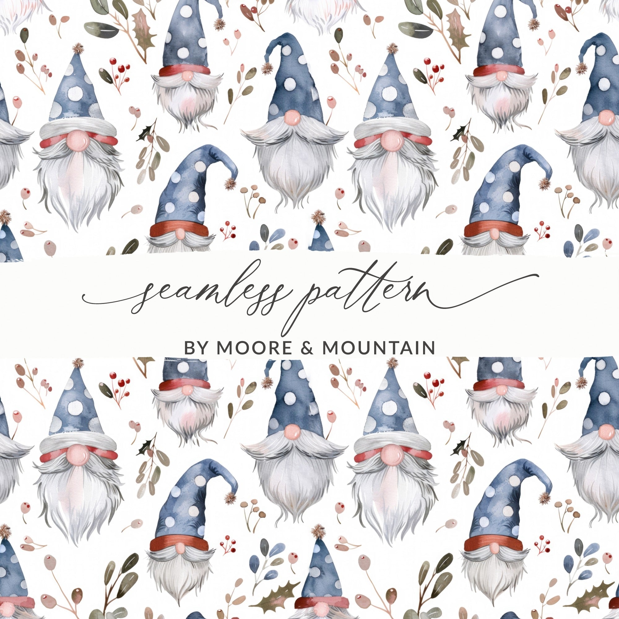 Watercolor Gnome Digital Seamless Pattern, Holiday Print Fabric Design, Christmas Gnomes, Digital Paper Pack, Scrapbook Paper, 12x12 JPEG