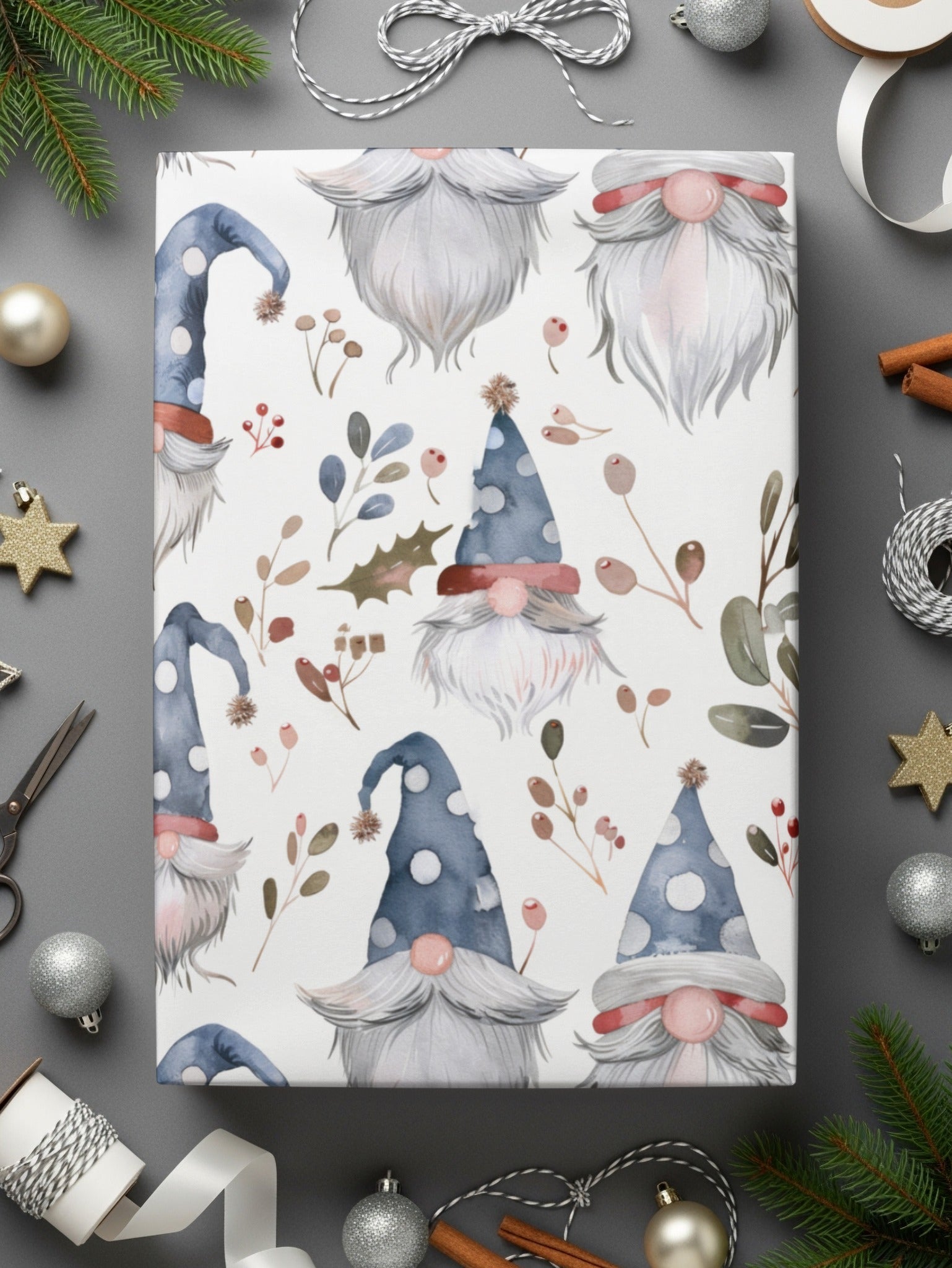 Watercolor Gnome Digital Seamless Pattern, Holiday Print Fabric Design, Christmas Gnomes, Digital Paper Pack, Scrapbook Paper, 12x12 JPEG