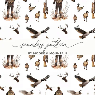 Watercolor Hunting Seamless Pattern, Deer Hunter Rifle Digital Paper, Outdoorsman Rustic Background, Digital Download, Seamless Mens Pattern