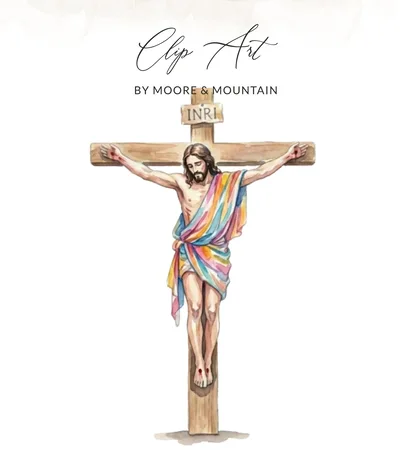 Watercolor Jesus Cross Digital Art | Christian Easter Lent Printable | Religious Crucifixion Rainbow Christ Downloadable Wall Decor