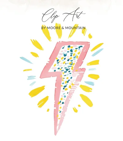 Watercolor Lightning Bolt Digital Art, Pink Yellow Teal Abstract Confetti Sparkle, Modern Printable Wall Art, Instant Download Graphic File