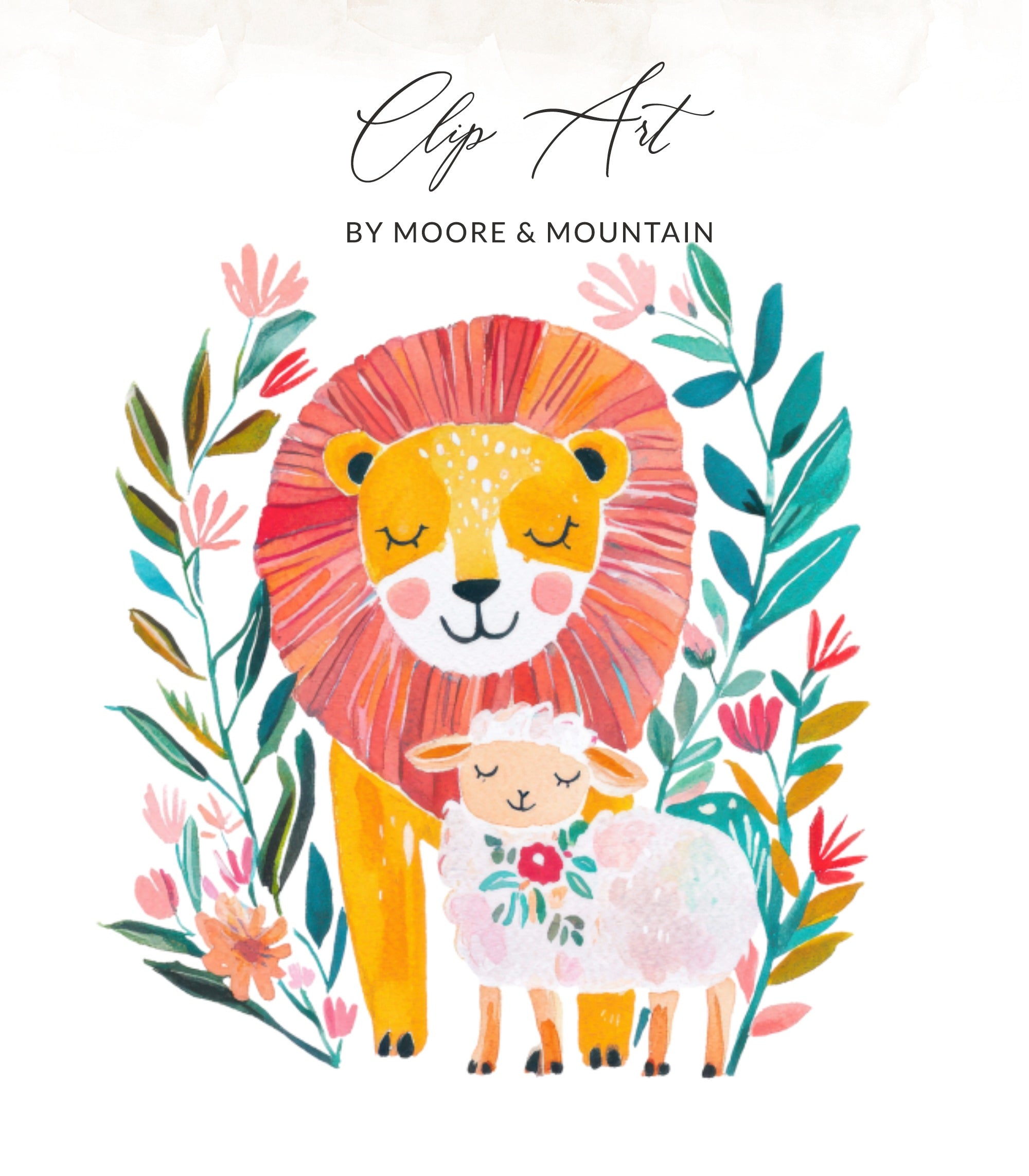 Watercolor Lion Lamb Clipart, Vibrant Pastel PNG, Christian SVG, Religious Lamb, Scripture SVG Christian