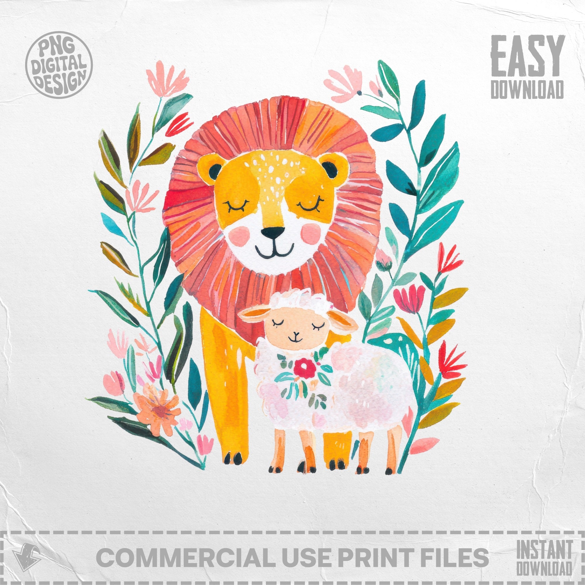 Watercolor Lion Lamb Clipart, Vibrant Pastel PNG, Christian SVG, Religious Lamb, Scripture SVG Christian
