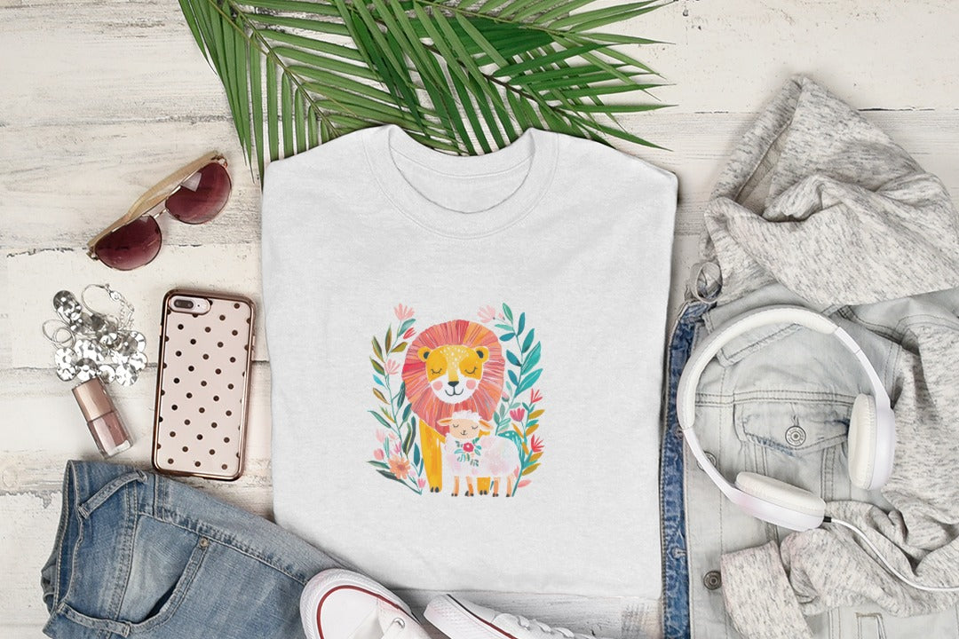 Watercolor Lion Lamb Clipart, Vibrant Pastel PNG, Christian SVG, Religious Lamb, Scripture SVG Christian