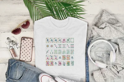 Watercolor Mahjong Tiles Clipart Digital Art Prints, Elegant Asian Floral Game Pieces Downloadable Graphics PNG Bundle