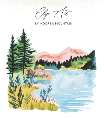 Watercolor Mountain Lake Landscape Digital Art Preppy Clip Art PNG SVG | Serene Nature Illustration | Outdoorsy Printable Art File