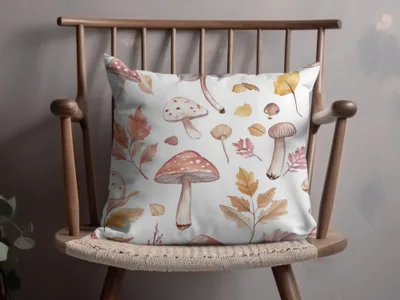 Watercolor Mushrooms and Leaves Digital Pattern - Neutral Tones Printable Art