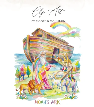 Watercolor Noah's Ark Digital Print, Bible Story Nursery Wall Art, Christian Kids Room Decor, Baby Shower Gift