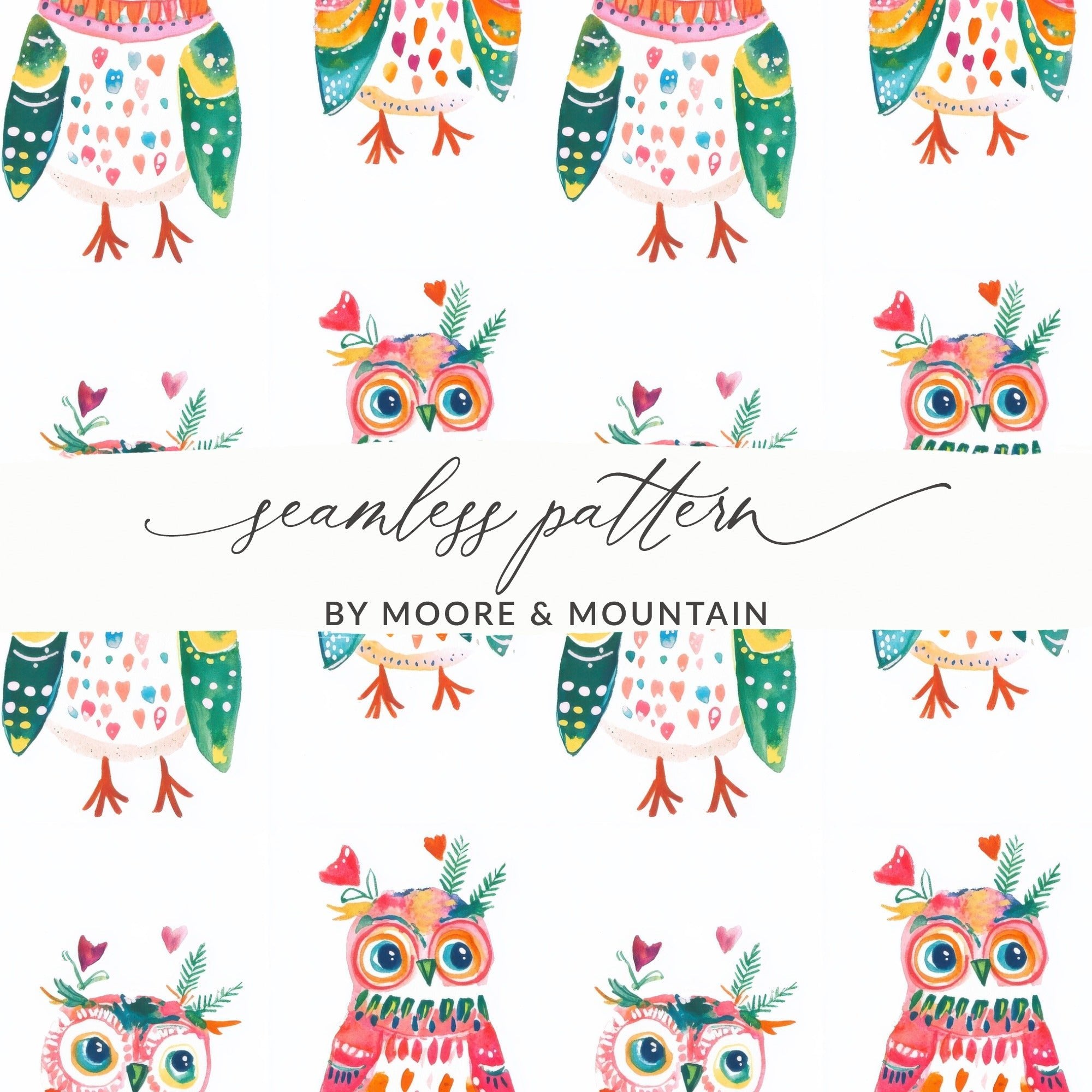 Watercolor Owls Pattern Art Print Home Decor Design Digital