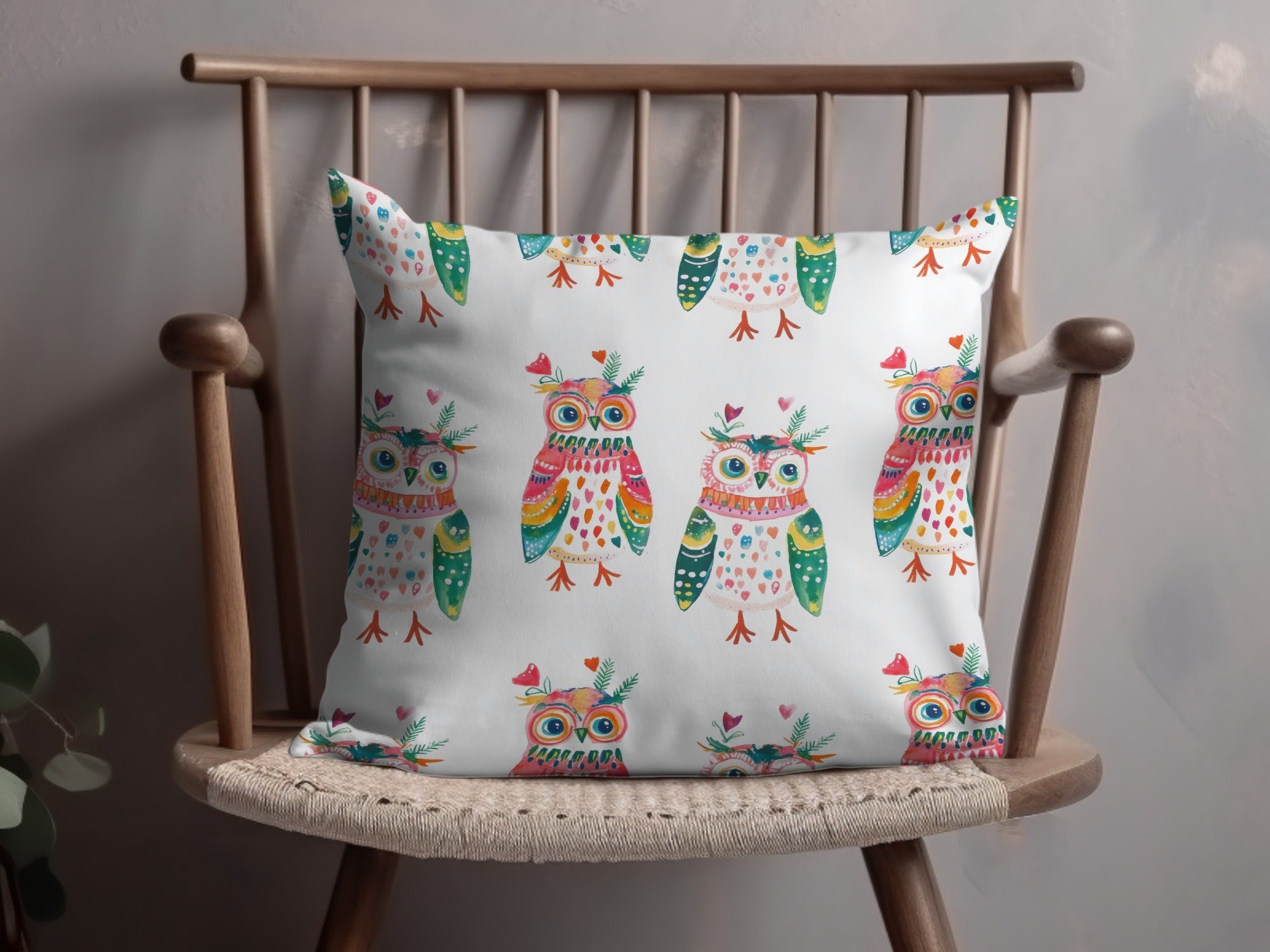 Watercolor Owls Pattern Art Print Home Decor Design Digital
