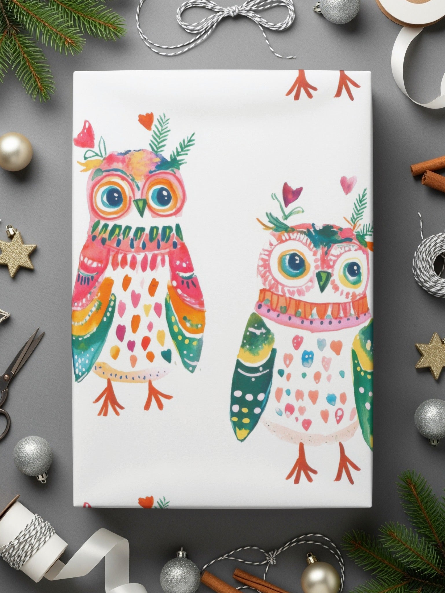 Watercolor Owls Pattern Art Print Home Decor Design Digital