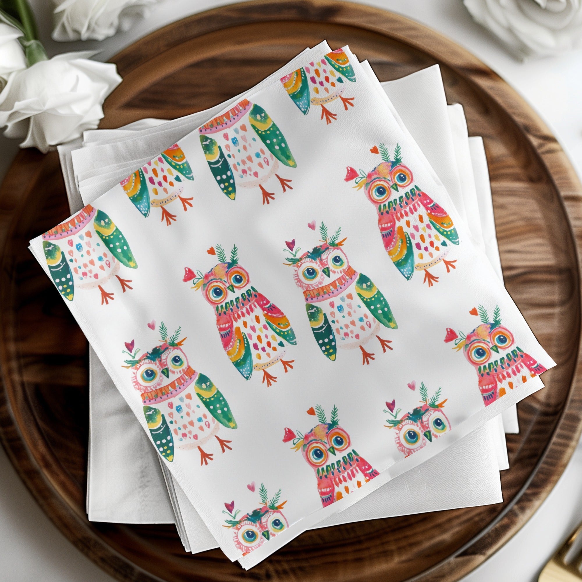 Watercolor Owls Pattern Art Print Home Decor Design Digital