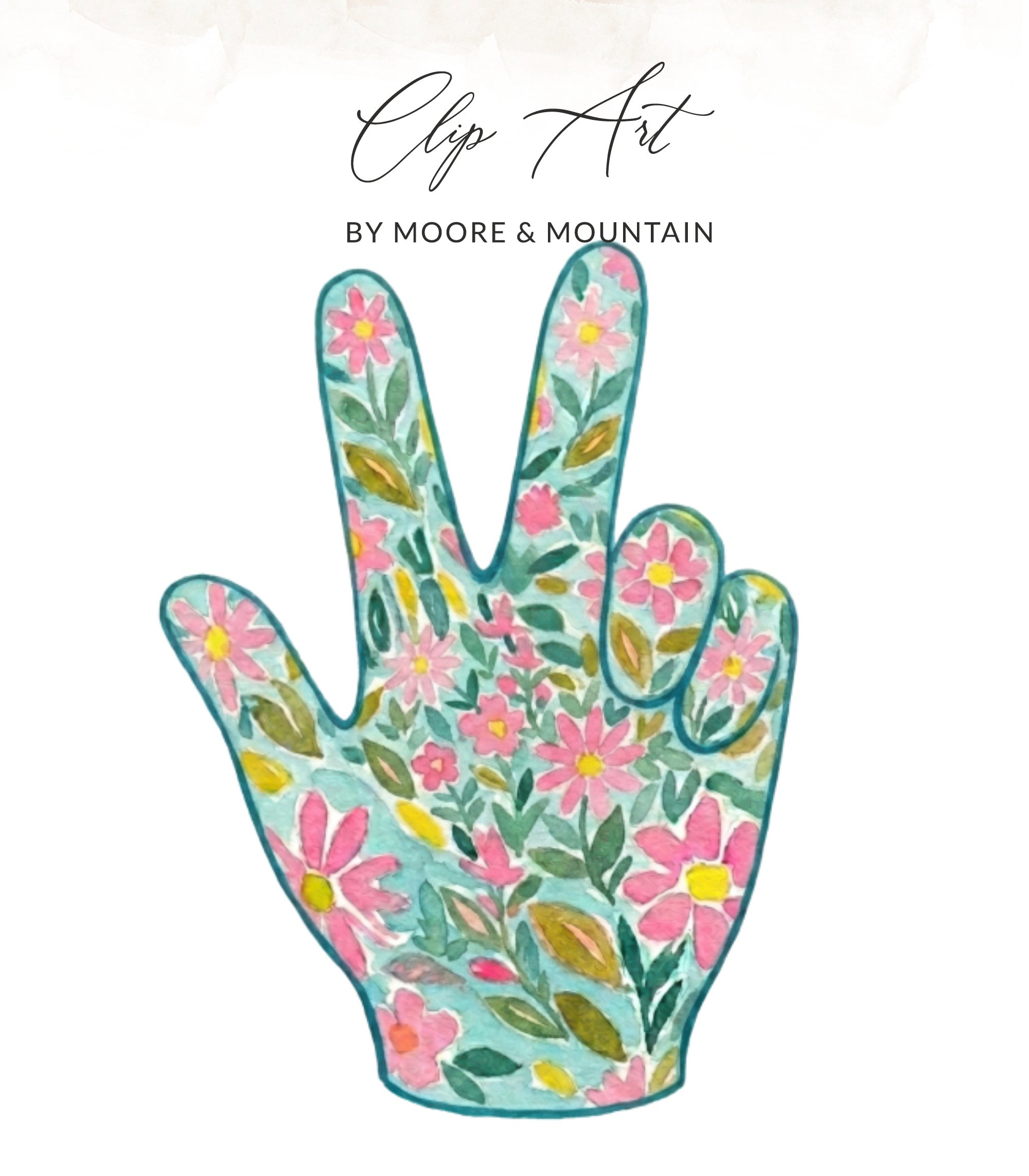 Watercolor Peace Sign Hand Digital Art, Boho Floral Peace Gesture Instant Download, Hippie Wall Art Print, Positive Vibe Gift for Her